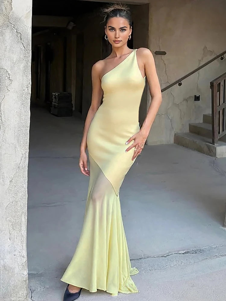 Cutenew Evening Elegant Women Maxi Dress Classic Solid Bandgae Backless Slash Neck Straight Long Robe Female Simple Party Frock