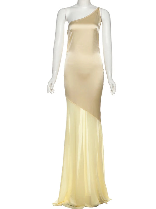 Cutenew Evening Elegant Women Maxi Dress Classic Solid Bandgae Backless Slash Neck Straight Long Robe Female Simple Party Frock