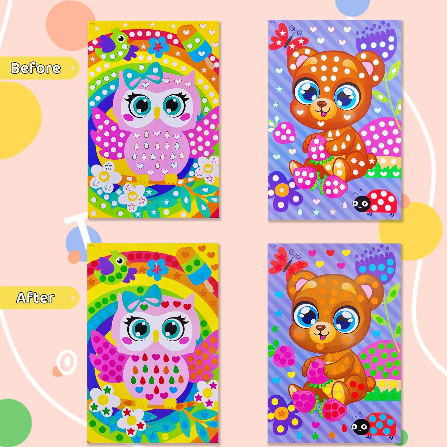 Children Dot Coloring Book DIY Color Dot Cartoon Animal Drawing Mosaic Puzzle Stickers Children Learn Creative Educational Toys
