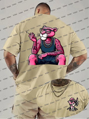 Summer New Men T-shirts Cartoon Pink Panther Print Short Sleeve O-neck Tees Casual Loose Cotton Tshirt Oversized Women Men Tops