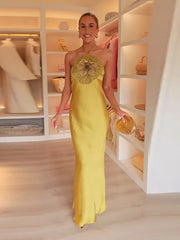 Fashion Solid Stain 3d Flower Halter Women Maxi Dress Chic Leeveless High Waist Slim Long Dress Lady 2025 Summer Evening Dresses