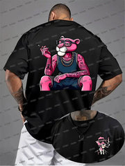 Summer New Men T-shirts Cartoon Pink Panther Print Short Sleeve O-neck Tees Casual Loose Cotton Tshirt Oversized Women Men Tops