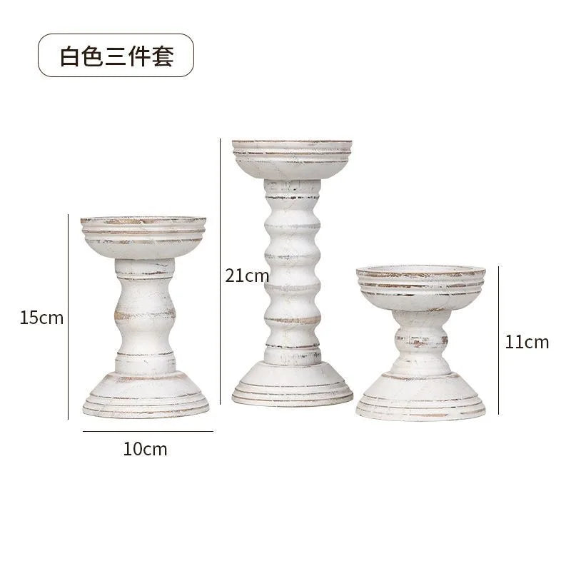 New Style Retro Wooden Candle Holder 3-piece Set Candle Container Desktop Decoration Home Decor Wedding Candle Holder