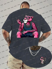 Summer New Men T-shirts Cartoon Pink Panther Print Short Sleeve O-neck Tees Casual Loose Cotton Tshirt Oversized Women Men Tops